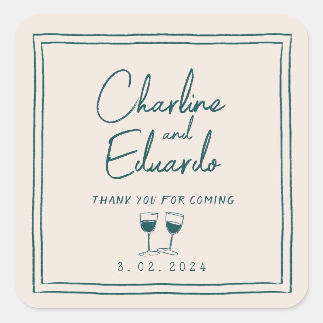 Pegatina Cuadrada Moderno Boda retro de escritura a mano contemporán (Anverso)