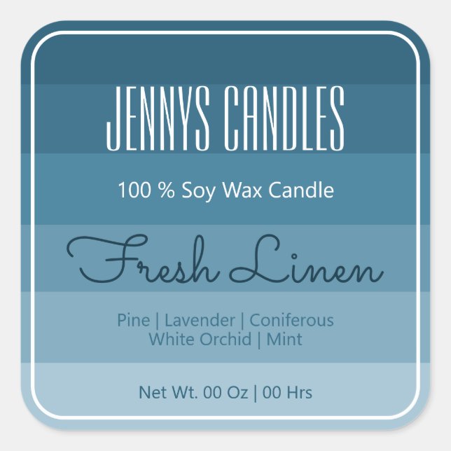 Pegatina Cuadrada Moderno borde cuadrado Pastel Arcoiris Ombre Azul (Anverso)