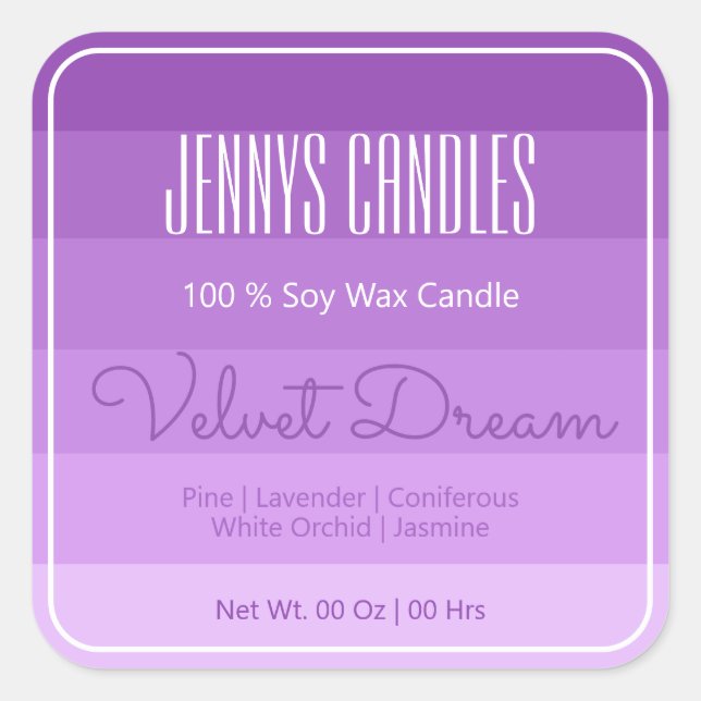 Pegatina Cuadrada Moderno borde cuadrado Pastel Arcoiris Ombre Lilac (Anverso)