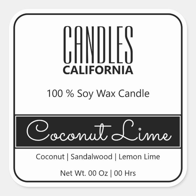 Pegatina Cuadrada Moderno borde cuadrado simple Velas blancas negras (Anverso)