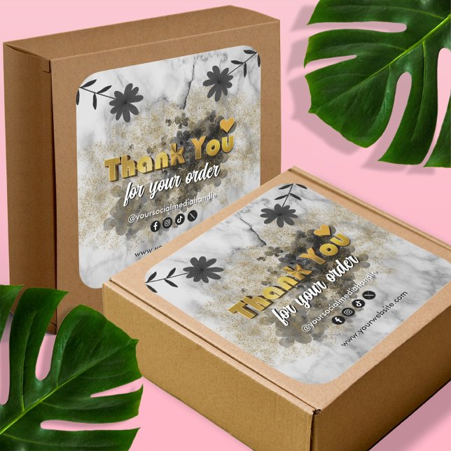 Pegatina Cuadrada Moderno Business Gracias por tu pedido Gold Text (Subido por el creador)