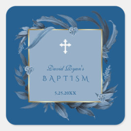 Pegatina Cuadrada Moderno Clásico de las hojas azules Geométrico Boy