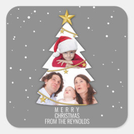 Pegatina Cuadrada Moderno Collage de fotos de arbol navideño gris