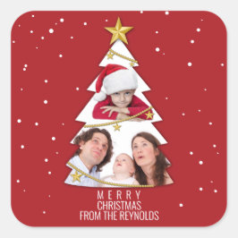 Pegatina Cuadrada Moderno Collage de fotos de árbol navideño merry r