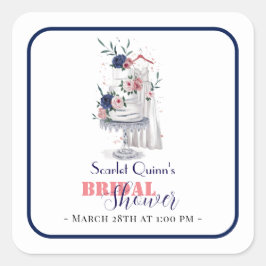 Pegatina Cuadrada Moderno color de agua boda blanco vestido con past