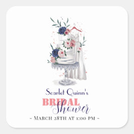 Pegatina Cuadrada Moderno color de agua boda blanco vestido con past