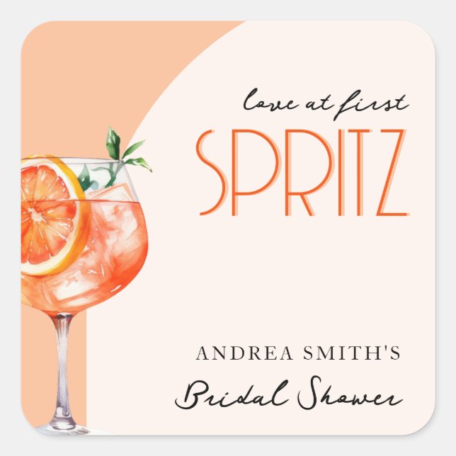 Pegatina Cuadrada Moderno Elegante Amor a Primera Spritz Despedida d (Anverso)