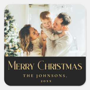 Pegatina Cuadrada Moderno elegante Feliz Navidad Personalizado Palo