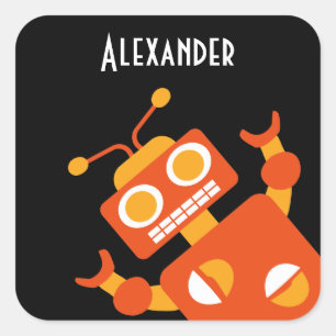 Pegatina Cuadrada Moderno fresco personalizada robot negro