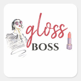 Pegatina Cuadrada Moderno Gloss Boss Chica Black Red Funny Art