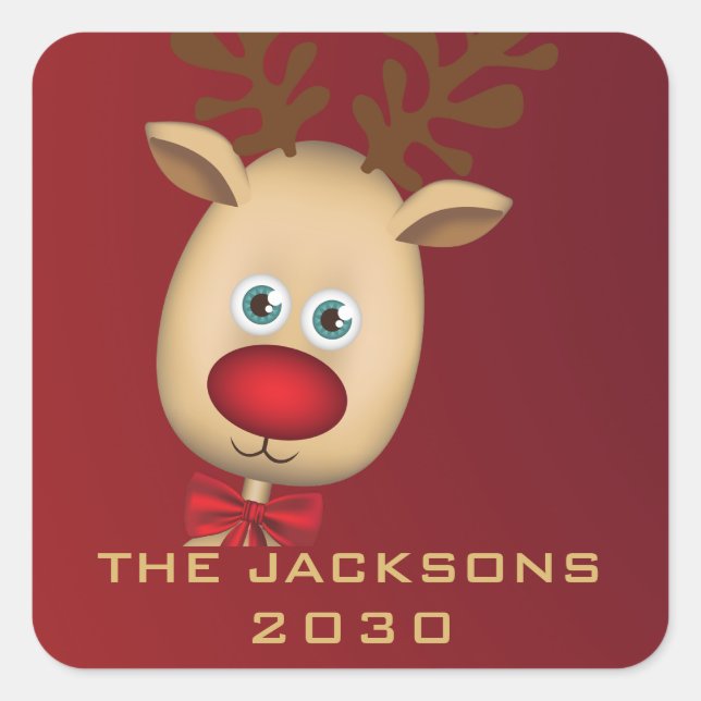 Pegatina Cuadrada Moderno guión rojo Feliz Navidad Plaza Personaliza (Anverso)