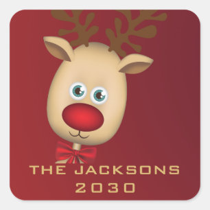 Pegatina Cuadrada Moderno guión rojo Feliz Navidad Plaza Personaliza