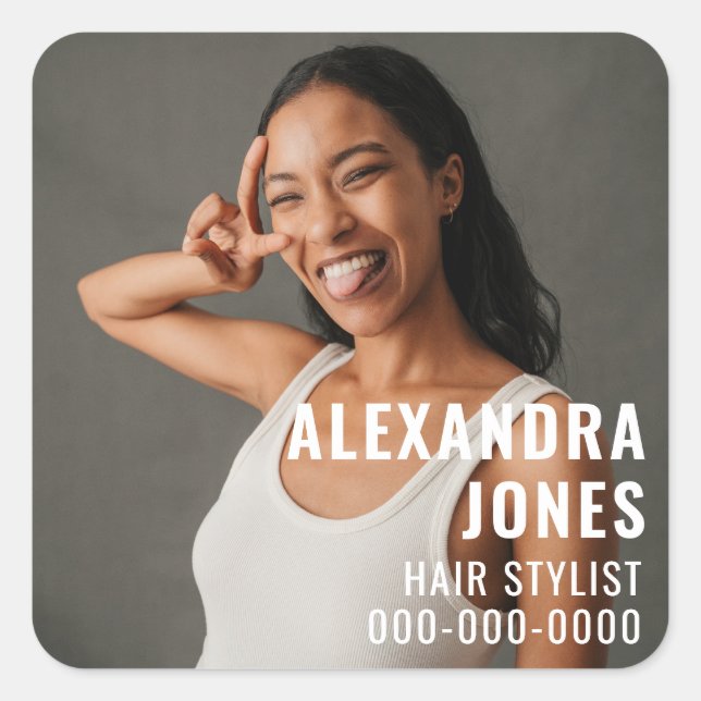 Pegatina Cuadrada Moderno Hair Stylist Salon Business (Anverso)