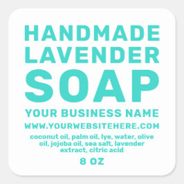 Pegatina Cuadrada Moderno jabón de lavanda artesanal azul turquesa b