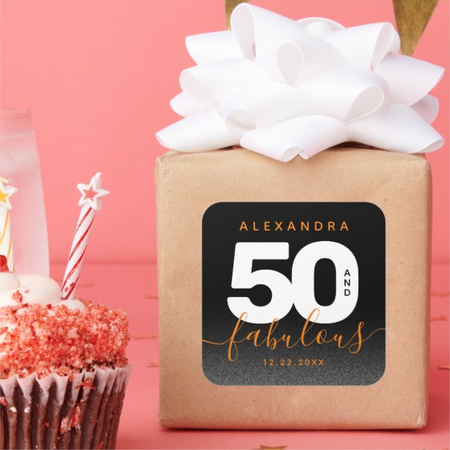 Pegatina Cuadrada Moderno Naranja Girly 50 y fabuloso (Fiesta)