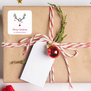 Pegatina Cuadrada Moderno Navidades simples y divertidos reno blanco