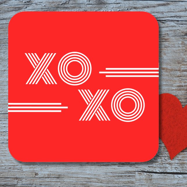 Pegatina Cuadrada Moderno Neon Red y Blanco XOXO Valentine (Subido por el creador)