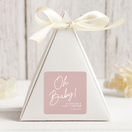 Pegatina Cuadrada Moderno Oh Baby Script Dusty Rosa Baby Shower
