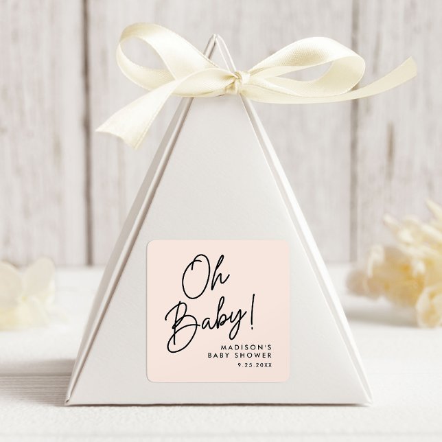 Pegatina Cuadrada Moderno Oh Baby Script Rubor Baby Shower (Subido por el creador)