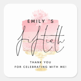 Pegatina Cuadrada Moderno Pastel Rosa Nombre 50º Fiesta de Cumpleaño