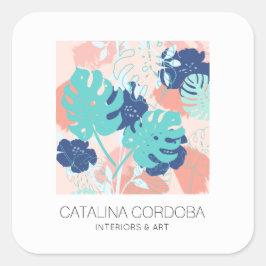 Pegatina Cuadrada Moderno patrón de hoja de monastera tropical