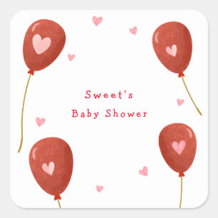 Pegatina Cuadrada Moderno pequeño Baby Shower Globo