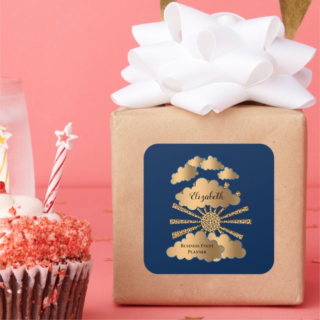 Pegatina Cuadrada Moderno Personalizado corporativo de Black Gold Bu (Fiesta)