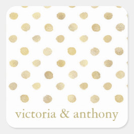 Pegatina Cuadrada Moderno Polka Blanco y Oro Dots Wedding Favor