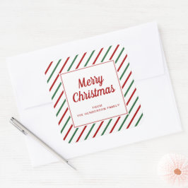 Pegatina Cuadrada Moderno Red Green Stripes Feliz Navidad