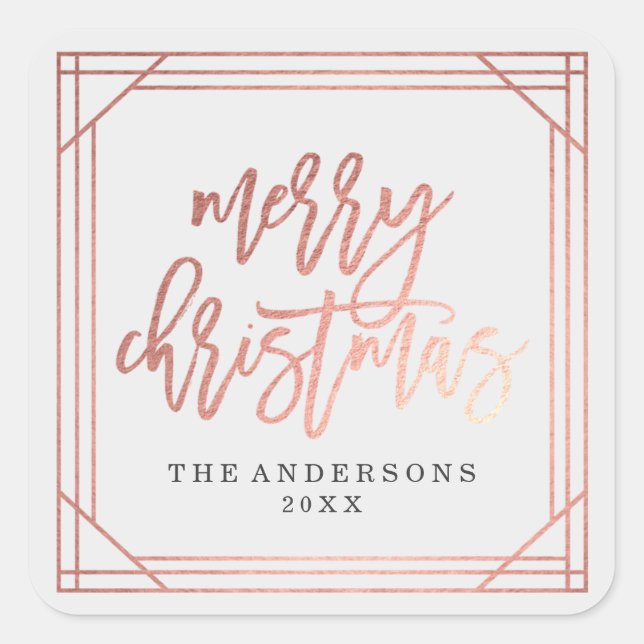 Pegatina Cuadrada Moderno Rosa Oro Art Deco | Vacaciones (Anverso)