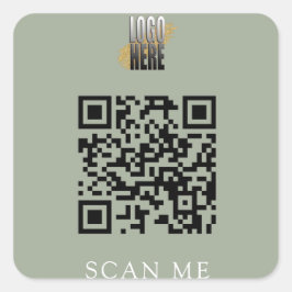 Pegatina Cuadrada Moderno Sage Green QR Code logotipo comercial