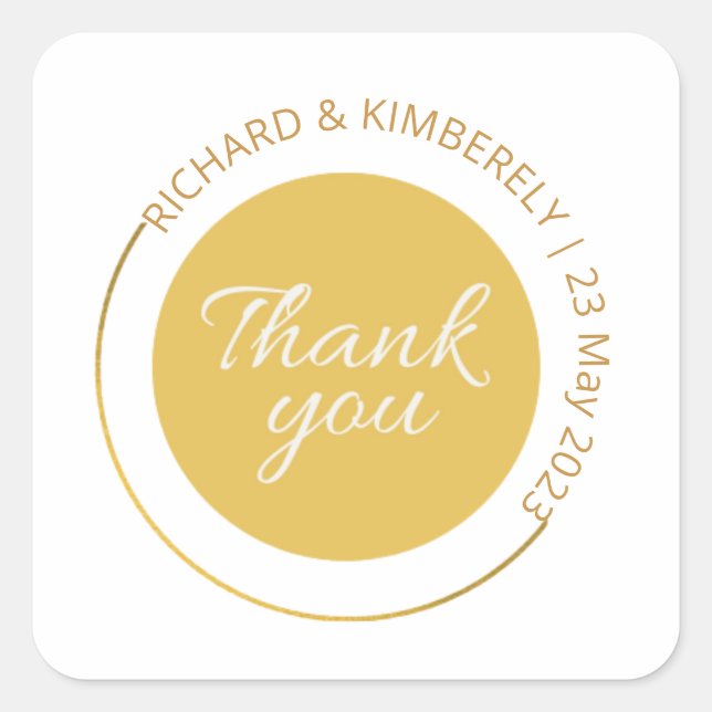 Pegatina Cuadrada Moderno simple Añadir un par de nombres Fecha Grac (Anverso)