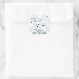 Pegatina Cuadrada Moderno + Sweet Light Blue Gingham Baby Shower