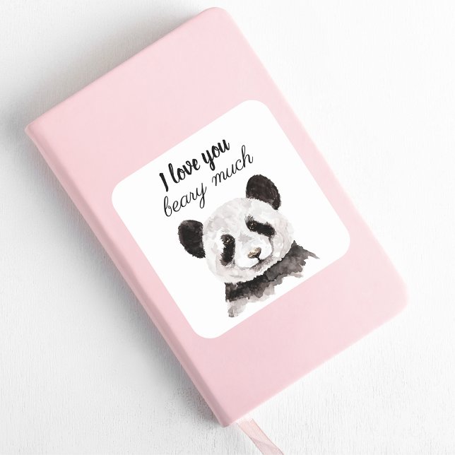 Pegatina Cuadrada Moderno Te Amo Mucho Panda Blanco Y Negro (Subido por el creador)