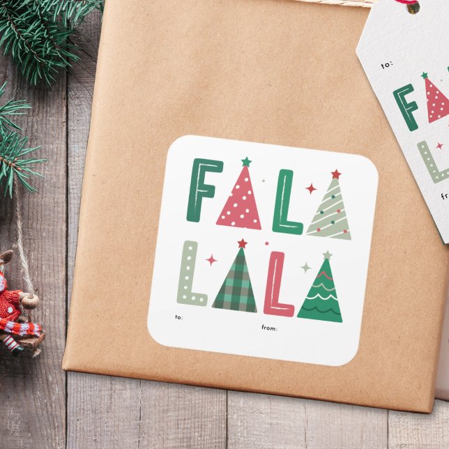 Pegatina Cuadrada Moderno y caprichoso Fa La Holiday (cute, whimsical and fun Fa La La La Christmas typography gift labels)