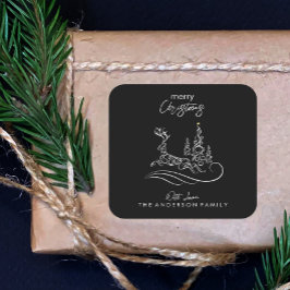 Pegatina Cuadrada Moderno y elegante árbol de navidad y reno
