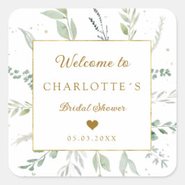 Pegatina Cuadrada Moderno y elegante baby shower de eucalipto 