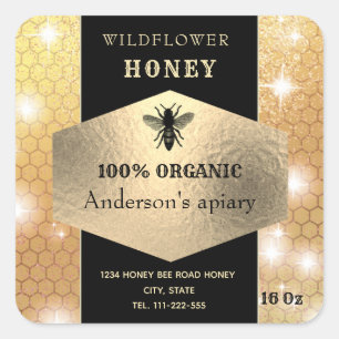 Pegatina Cuadrada Moderno y elegante logotipo de oro brillante abeja