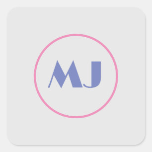 Pegatina Cuadrada Moderno y elegante Monograma Azul Letras iniciales