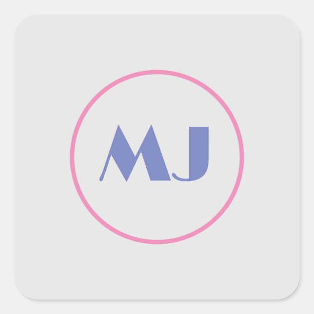 Pegatina Cuadrada Moderno y elegante Monograma Azul Letras iniciales (Anverso)