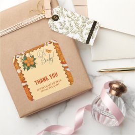 Pegatina Cuadrada Moderno y elegante Naranja de cítricos Baby Shower