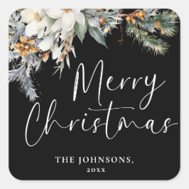 Pegatina Cuadrada Moderno y elegante Personalizado navideño botánico