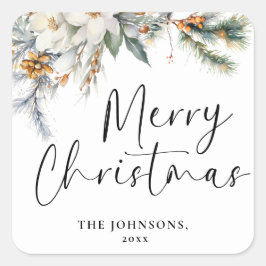 Pegatina Cuadrada Moderno y elegante Personalizado navideño Feliz Ve