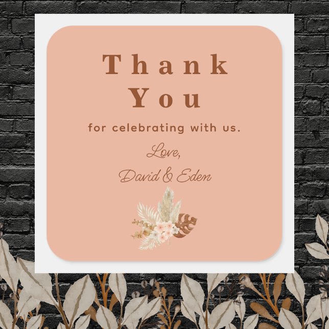 Pegatina Cuadrada Moderno y Simple Gracias Boda ("Thank You" Sticker)