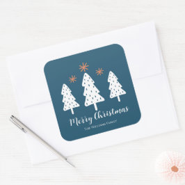 Pegatina Cuadrada Modernos y sencillos Árboles navideños Stars Bleu