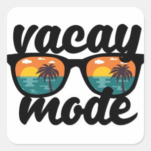 Pegatina Cuadrada Modo de Vacaciones Diseño de Verano