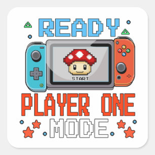 Pegatina Cuadrada Modo Ready Player One - Diseño Retro de Pixel Game
