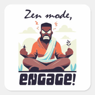 Pegatina Cuadrada Modo Zen, ¡Involucrar! ⚡ Adulto es un Glitch