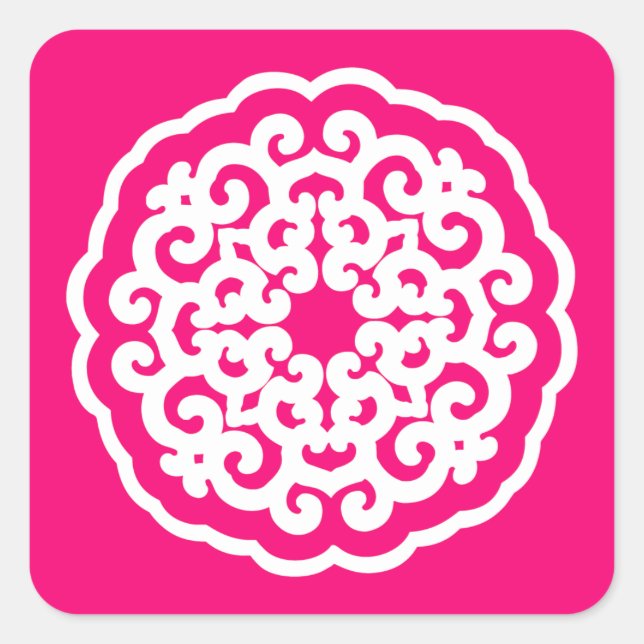 Pegatina Cuadrada Modos rosados asiáticos Mandalla (Anverso)