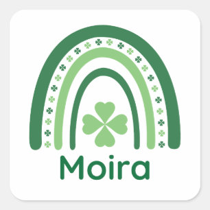 Pegatina Cuadrada Moira Nombre Clover Boho Arcoiris